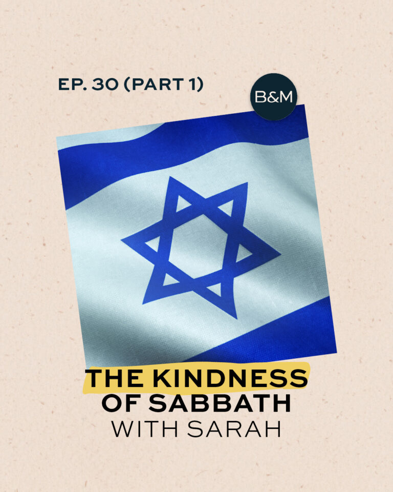 The Israeli flag with text The Kindness of Sabbath with Sarah